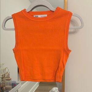 Zara Cropped Orange Sleeveless Top